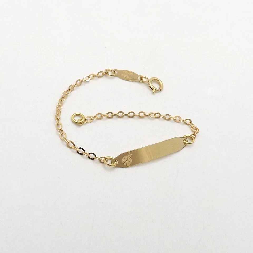 Solid 18k Gold ID Nameplate Bracelet Ladybug Cable Link Baby Child New Italy 750 - Image 4 of 4