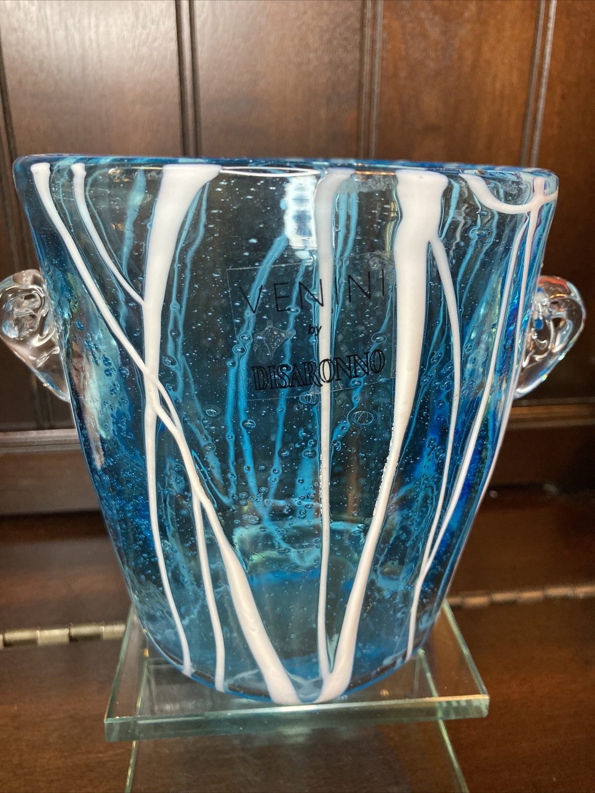 VTG Venini For Disaronno Blue Ice Bucket Horizontal Raised White