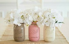 Mason jar set of 3 Boho distressed handpainted centerpiece rustic industrial
