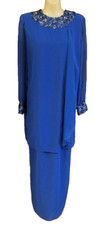 Womens Dress Ursula of Switzerland Beaded Blue Sequin Sheer Size 8 Imperfect