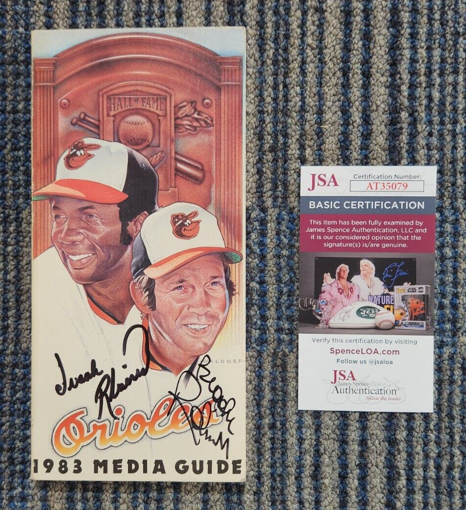 Brooks & Frank Robinson Autographed Signed Baltimore Orioles 1983 WS Yr Media Guide JSA COA 