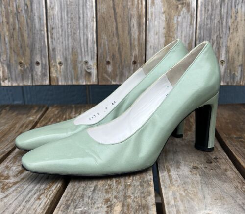 Scarpe decolte Charles Jourdan Seafoam verdi tacco grosso blocco tacco alto taglia 9 rare - Foto 6 di 9