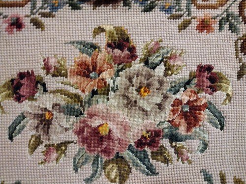 Vintage Needlepoint Floral bestickt Handtasche Gobelin dunkelgrün Kette - Bild 7 von 8