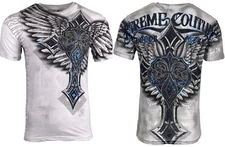 Xtreme Couture by Affliction Men's T-Shirt LAST BLOW White Biker Wings MMA