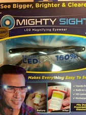Mighty Sight Magnifying Glasses with Rechargeable LED light & free case/used