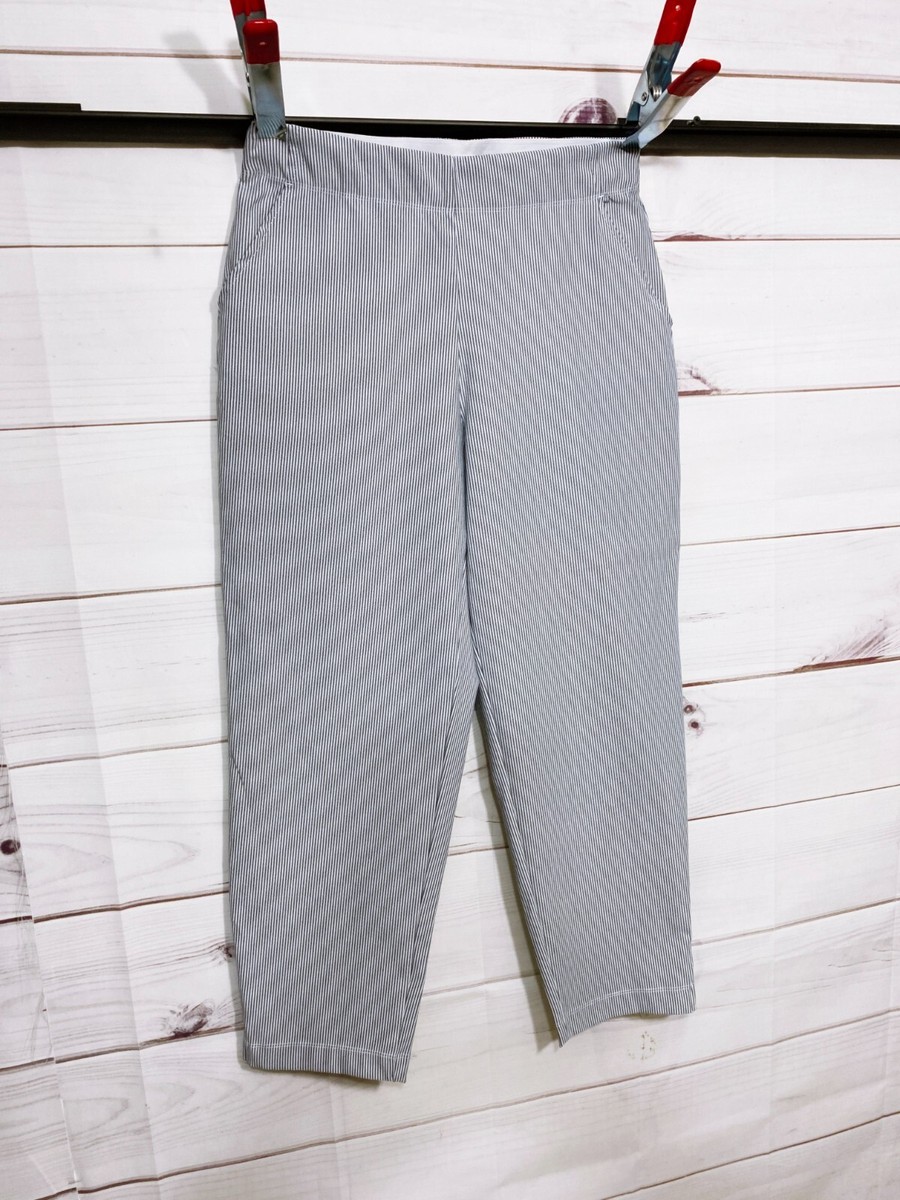 Max Studio Womens Ankle Pants Sz L Gray & White Striped