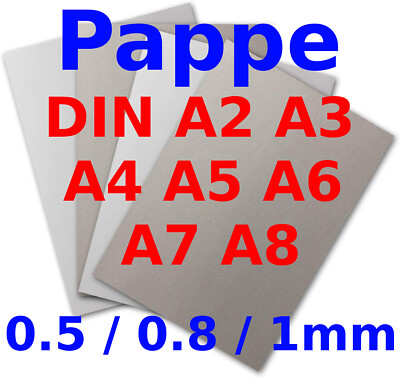 Pappe Bastelpappe Buchbinderpappe Graupappe A4 A5 A6 A7 Modellbaupappe 0,5-1mm