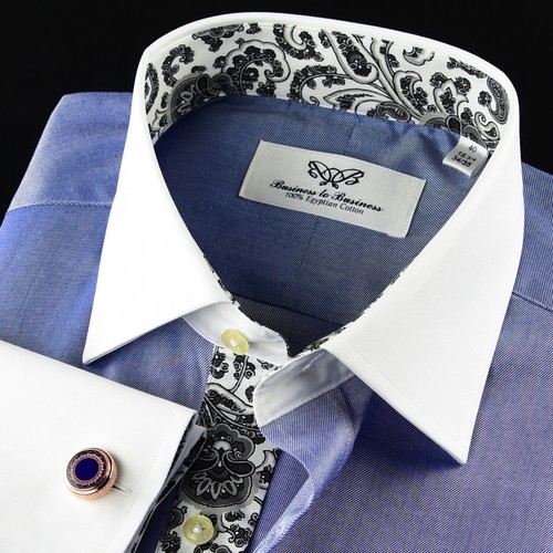 Blue Winchester With Floral Inner Lining Business Dress Shirt Professional Top - 第 10/11 張圖片