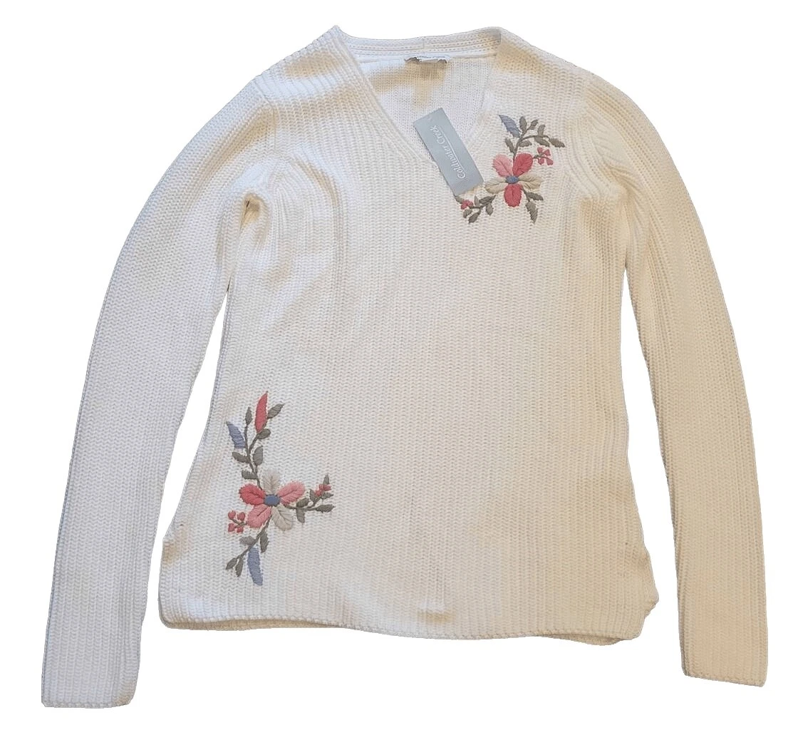 Coldwater Creek Branco Floral Suéteres Femininos