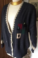 Basler Vintage Cardigan Sweater OOAK Sequin Hearts~Details Galore~ Two Ply L/XL