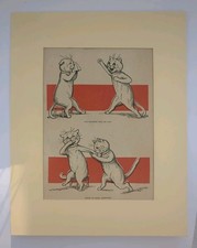 Antique Louis Wain 1921 Matted Book Illustration-Anthropomorphic Cats