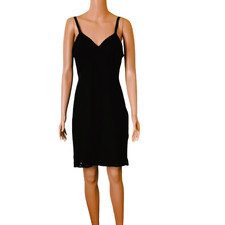 Vintage Black Full Slip 32 S Sheer Lace Lined Bodice  Hem V Neck