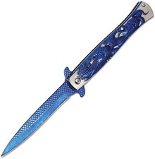 ElitEdge Stiletto Linerlock A/O Blue Stainless Folding Pocket Knife 10A112BL
