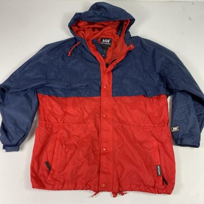 Helly Hansen HH Packable Jacket Mens XL Red Blue Hooded Full Zip Windbreaker