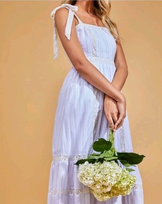 LoveShackFancy Stripe AYALA Vintage Voyage Blue Maxi Dress Lace Pintucked  Sz 0 | eBay
