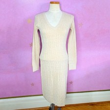Bohme Sweater Dress Womens Small Long Ivory Cream Ribbed Feminine Coquette