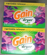 2 Count Gain Laundry Dryer Sheets, MOONLIGHT BREEZE Anti Static 240 Count each