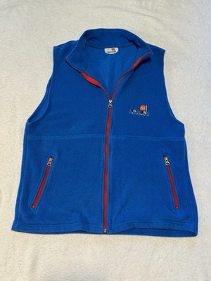 Vintage 1999 LEGO Legoland California Fleece Vest Blue Red Zip Pockets Size M