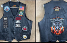 Vintage Hot Leathers Motorcycle Vest Mens XL HOG Patches Biker Sturgis Black