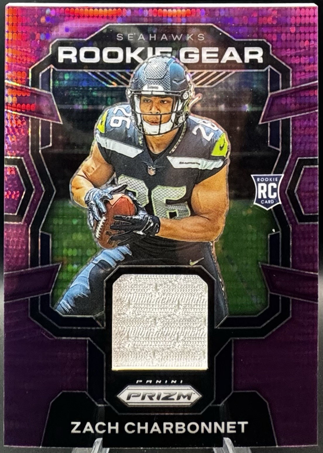 2023 Prizm Zach Charbonnet Purple PULSAR Prizm #RG-ZC ROOKIE GEAR Seahawks RC