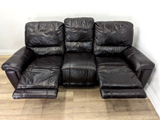 SOFA 3 Seater Dual Manual Recliner Dark Brown Leather FREE DELIVERY