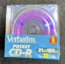 Verbatim Pocket CD-R 5 Pack 21 Minute 185 Mb Colors Mini CD