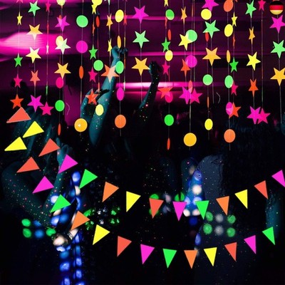 KARLOR Schwarzlicht Party Deko, 3 Formen/Je 4.4 Meter Neon leuchtend Girlanden
