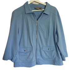 Chico's Light Blue 3/4 Sleeve Full Zip Knit Cropped Jacket Size 3 Pockets