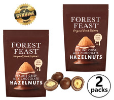 2x Forest Feast Praline Crisp Milk Chocolate Hazelnuts Vegetarian Belgian 100g