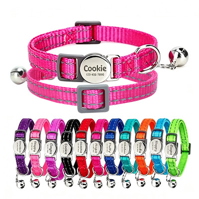 Personalized Breakaway Cat Collar & Bell Reflective Name ID Tag Bell Adjustable