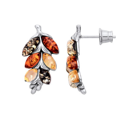 Sterling Silber 925 natürlicher baltischer Bernstein mehrfarbig Damen Blatt Ohrstecker