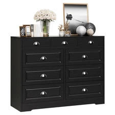 Walsunny SHX12092-BK 9 Drawer Double Black Wooden Wide Chest of Drawers with