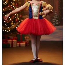 Holiday Dance Costume Girls Size Small Gold Fringe Tutu One Piece Nutcracker