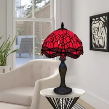 Red Tiffany Style Table Lamp Handcrafted Art Stained Glass Bedside Desk Lamp uk