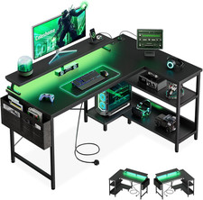 L Shaped Gaming Desk with LED Lights, 100 × 70 Cm Computer Desk with Power Outle