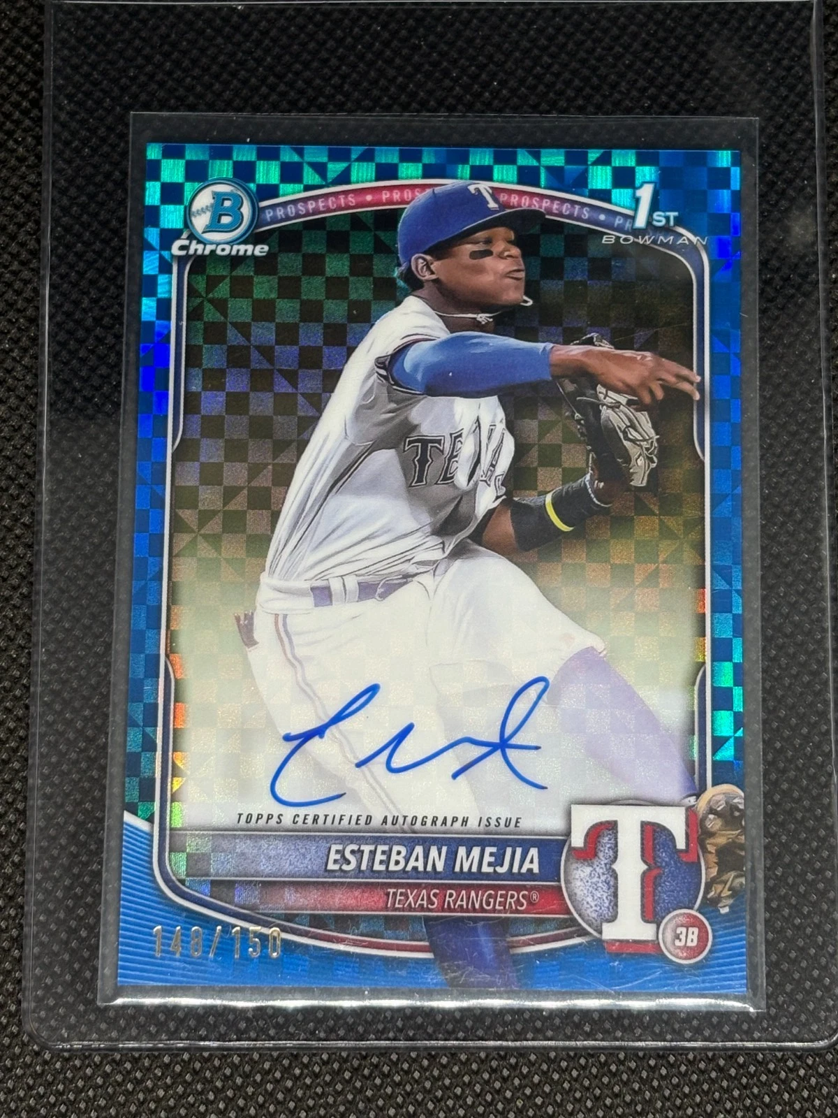 2025 Bowman Esteban Mejia Chrome Auto Blue X-Fractor /150 1st Rangers