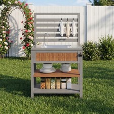 Outdoor Kitchen Cabinet Made of Solid Wood with Sink and Faucet, 80x51x148.5cm