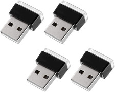 4PCS USB LED Car Interior Ambient Light,Mini Plug-In Night Lamp White  Ice Blue