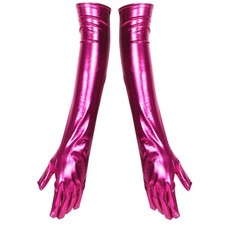Long Rosy Patent Fake Gloves Women Shiny Spandex Party Costume