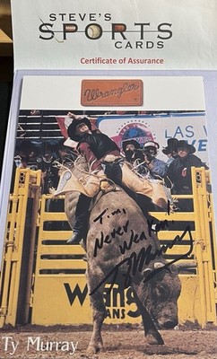 Wrangler Inc. Signed by Ty Murray 8x10 Photograph w/ Bull, COA & Top Loader