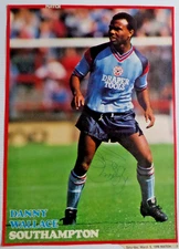 DANNY WALLACE SOUTHAMPTON, AUTOGRAPHED MAGAZINE PICTURE.