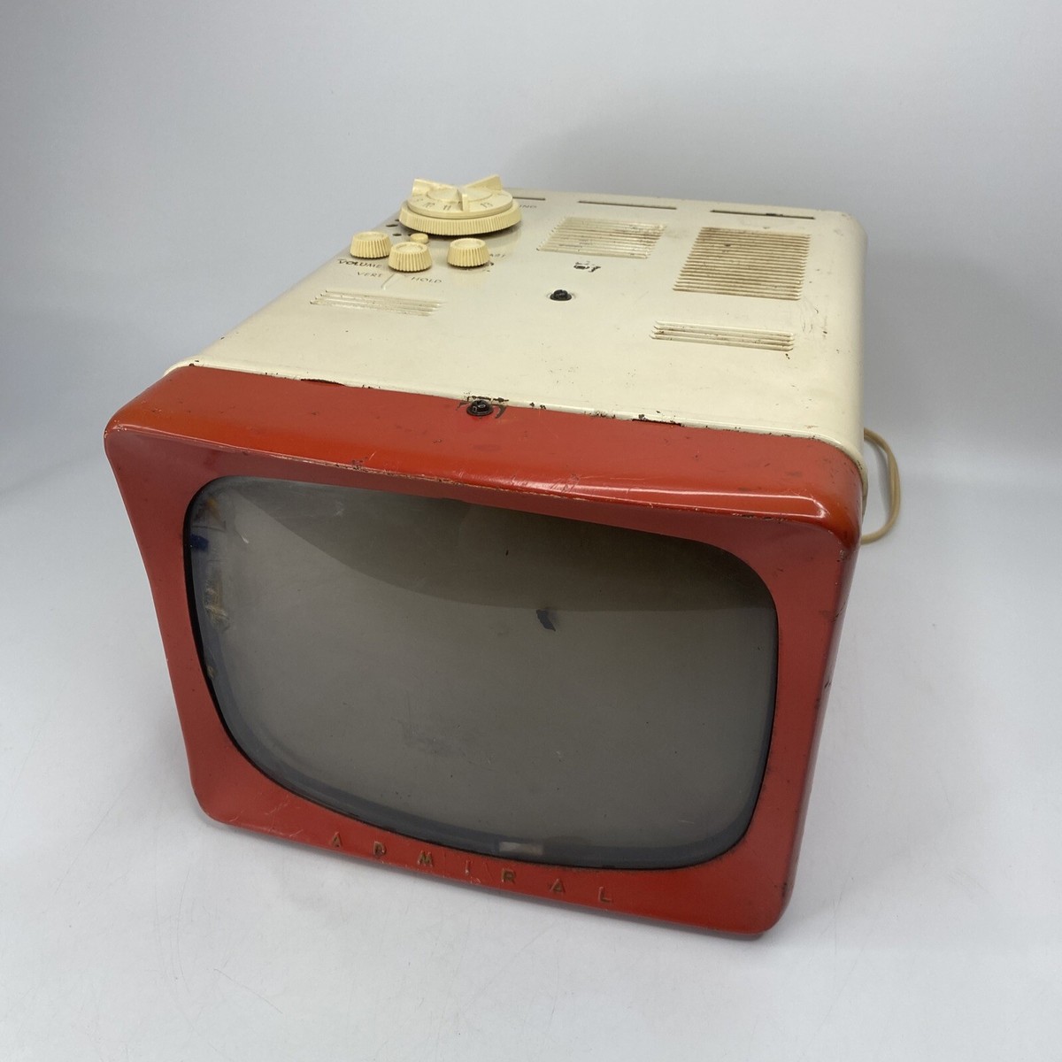 Vintage Antique Admiral 10” TV Model: T102N Red/Tan For Parts