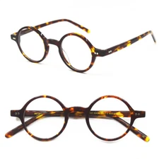 Vintage Small Round Tortoise Full Rim Acetate Eyeglass Frames Unisex Hand Made