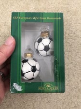 Kurt S. Adler Glass Painted Soccer Football Balls Christmas Ornaments w/Box