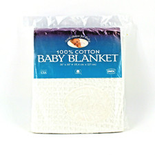 NIP Vintage Owen Baby Blanket 36  x 50  White Neutral 100 Cotton Waffle New 