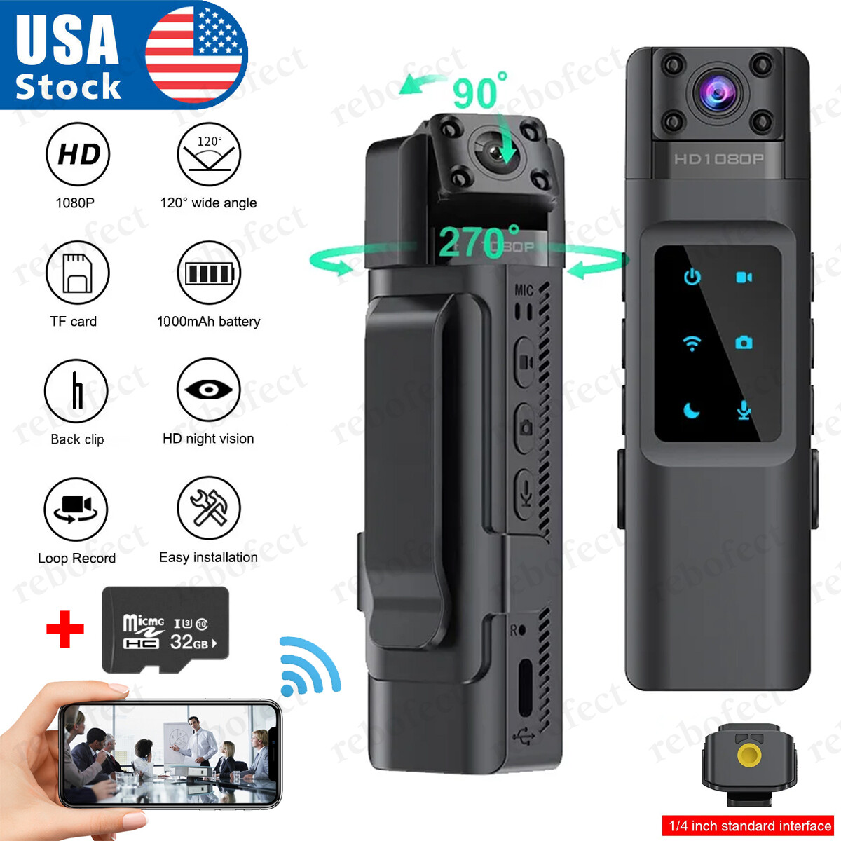 WiFi Mini Camera HD1080P Portable Video Audio Recorder Body Cam