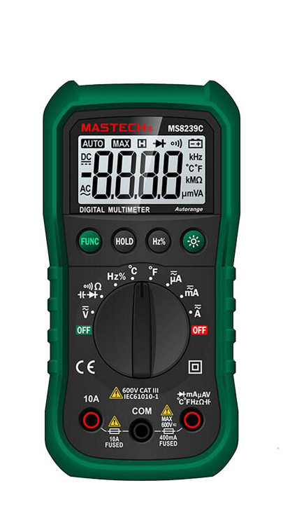 Ms8239c Mastech Multimeter Digital Autorange Dcv/Acv/Dcc/Acc/Ohm/Cap/Hz/Temp
