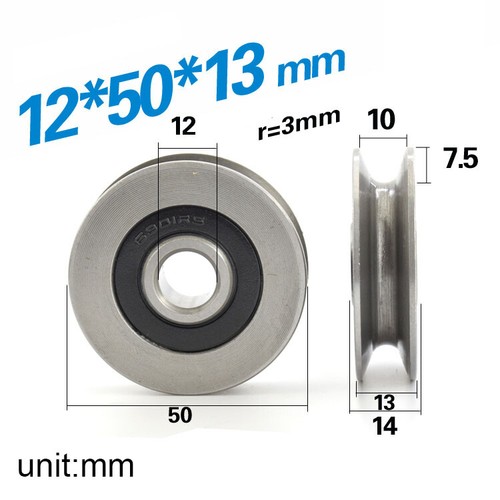 Puleggia scanalatura a U in metallo 12*50*13 mm cuscinetto a sfera ruota filo corda rullo appeso - Foto 3 di 7