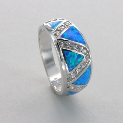 Blue Triangle Fire OPAL Ring 20 CZs - Rhodium finished 925 STERLING SILVER 1008e