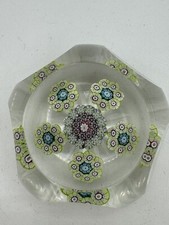 Perthshire Glass Millefiori Circlets Faceted L Cane Paperweight Green & Pink